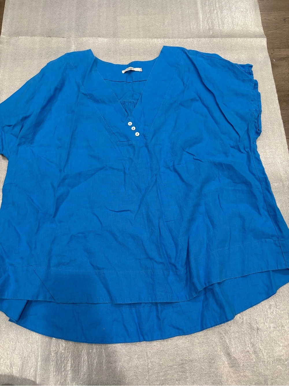 mat. Bright Blue V-Neck Short Sleeve Blouse